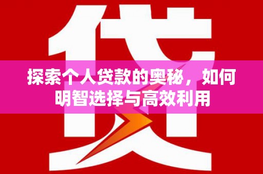 士林探索个人贷款的奥秘，如何明智选择与高效利用